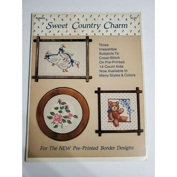 Sweet Country Charm Ducks Rose Teddy Bear Cross Stitch Pattern Leaflet - Picture 1 of 1
